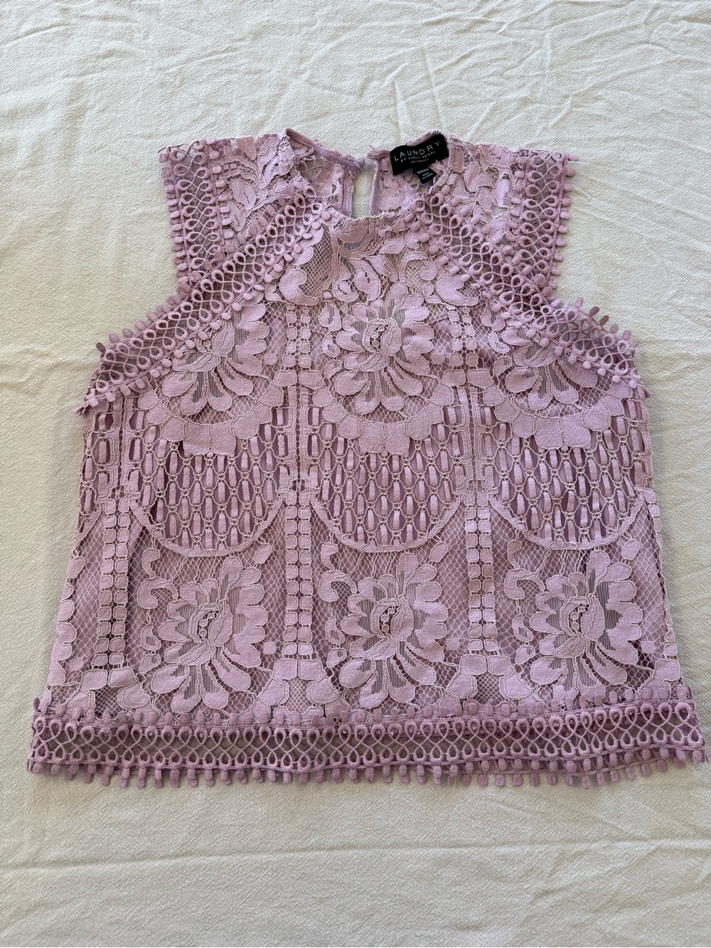 Laundry By Shelli Segal Lavender Floral Lace High-Neck Tank